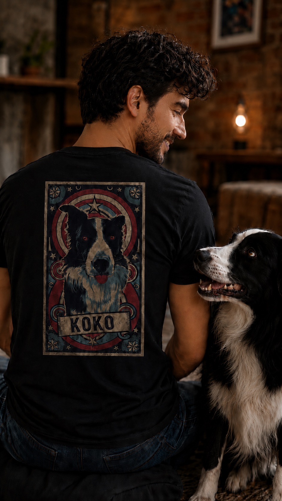 Chico con camiseta personalizada de border collie