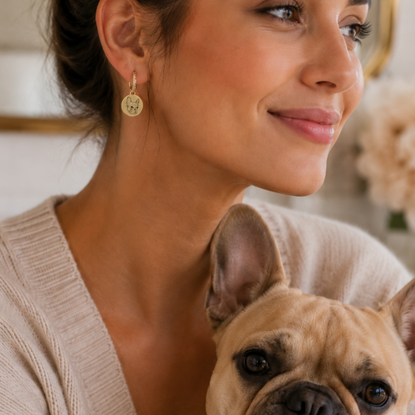 Pendiente aro de plata personalizado con retrato de tu mascota