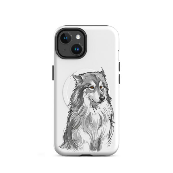 Personalized MagSafe case for iPhone 14 with a pet portrait, matte finish